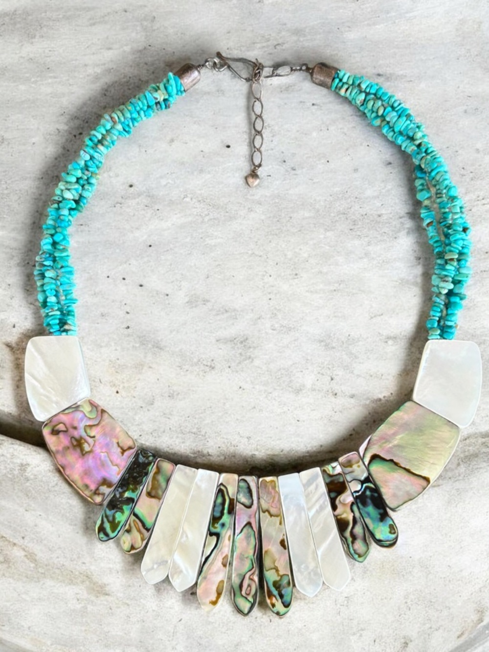 Jay King Signed Turquoise & Abalone Sterling Silver Statement Necklace